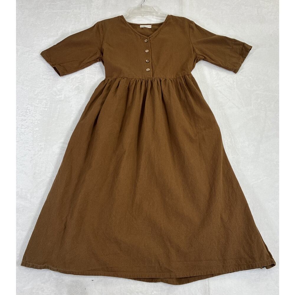 Little Cottonwood Brown 100% Cotton Button Front Midi Dress Large Bnfts Charity